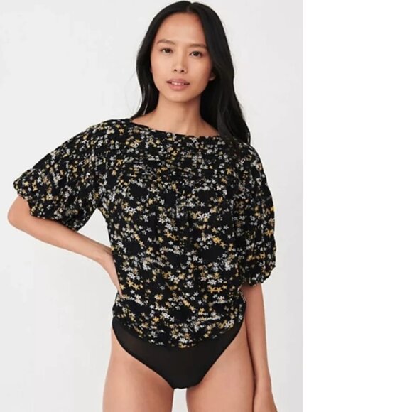 Free People Intimately Dessa Floral Print Body Suit Black Combo Medium - Picture 3 of 9